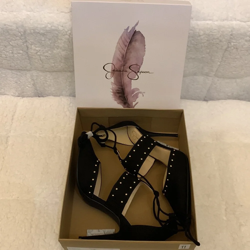 NWT “Jessica Simpson” black suede ankle tie heels - Picture 5 of 6